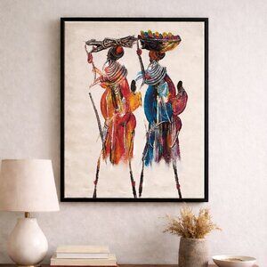 African Figurative Impasto Painting Two Tribal Women Textured Wall Art
